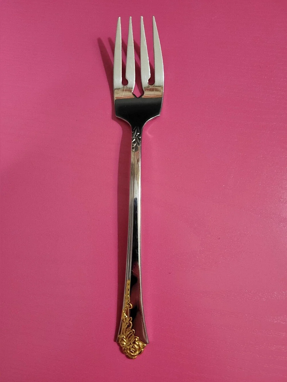 Oneida Golden Damask Rose Salad Fork Stainless Gold Accent (1391)